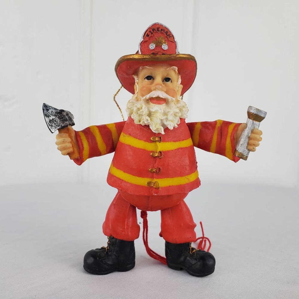 Vintage Fireman Santa Claus Hatchet Flashlight Christmas Ornament Puppet